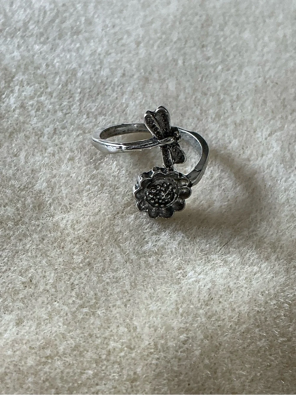 Dragonfly and Flower Adjustable Ring